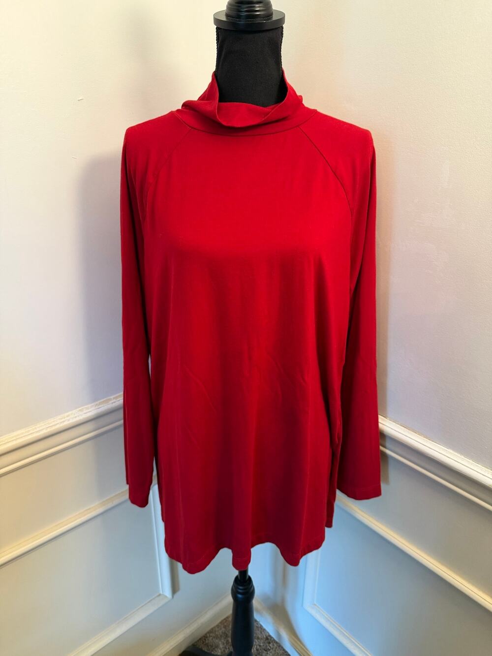 J. Jill Tomato Red Luxe Supima Cotton Everyday Turtleneck Tunic Top Tencel Mock